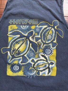 Vintage 90s Hawaii Turtle Tank Top Faded Black Surf Graphic Unisex M